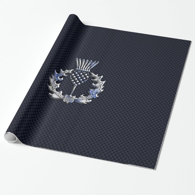 Carbon Fibre Print Silver Scottish Thistle Geschenkpapier (Ungerollt)