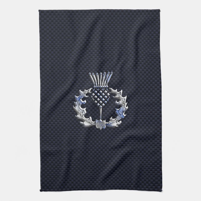 Carbon Fibre Print Silver Scottish Thistle Handtuch (Vertikal)