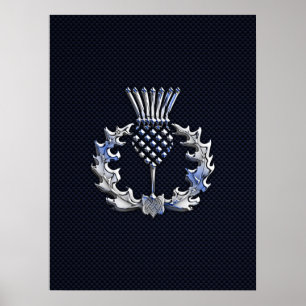 Carbon Fibre Print Silver Scottish Thistle Poster