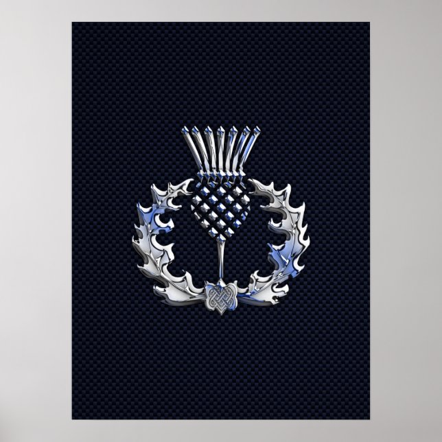 Carbon Fibre Print Silver Scottish Thistle Poster (Vorne)