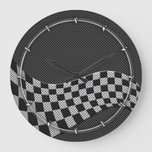 Carbon Fibre Racing Flag Schachbretts Wave Print Große Wanduhr