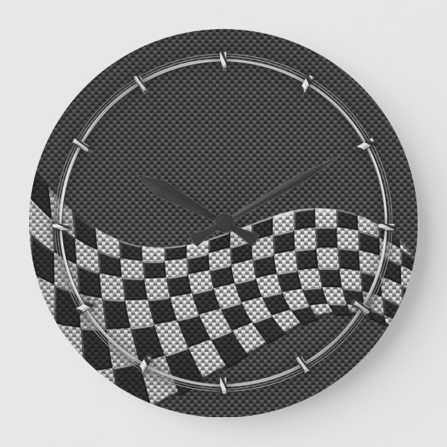 Carbon Fibre Racing Flag Schachbretts Wave Print Große Wanduhr (Vorderseite)