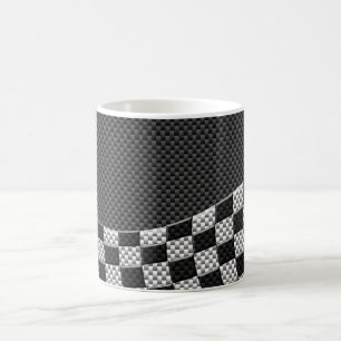 Carbon Fibre Racing Flag Schachbretts Wave Print Kaffeetasse