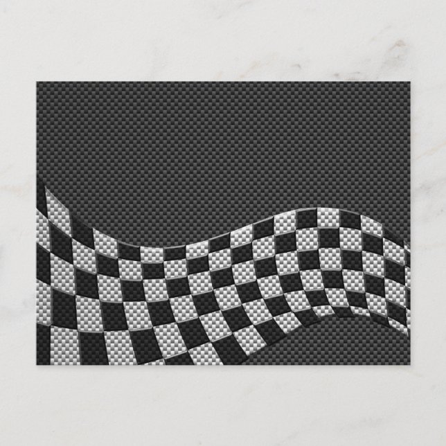 Carbon Fibre Racing Flag Schachbretts Wave Print Postkarte (Vorderseite)