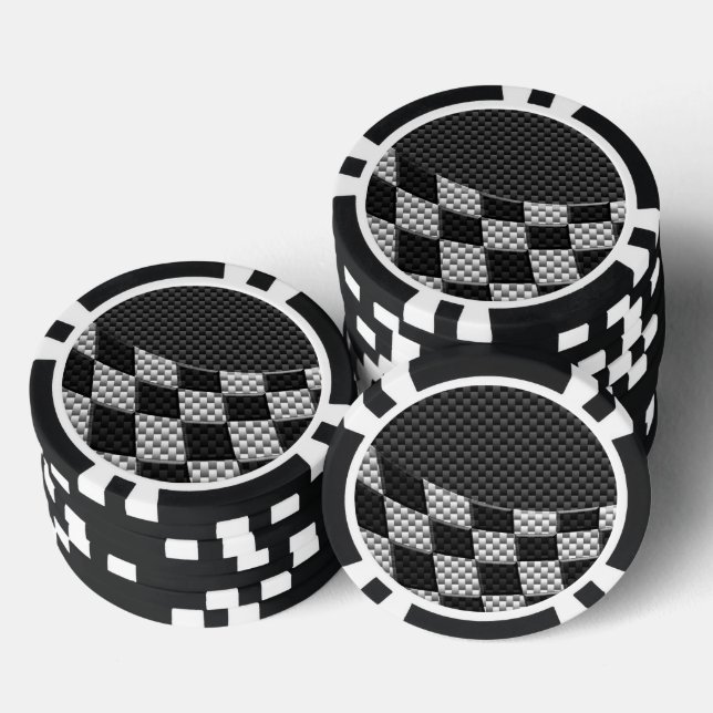 Carbon Fibre Racing Flag Wave Print Pokerchips (Stapel)