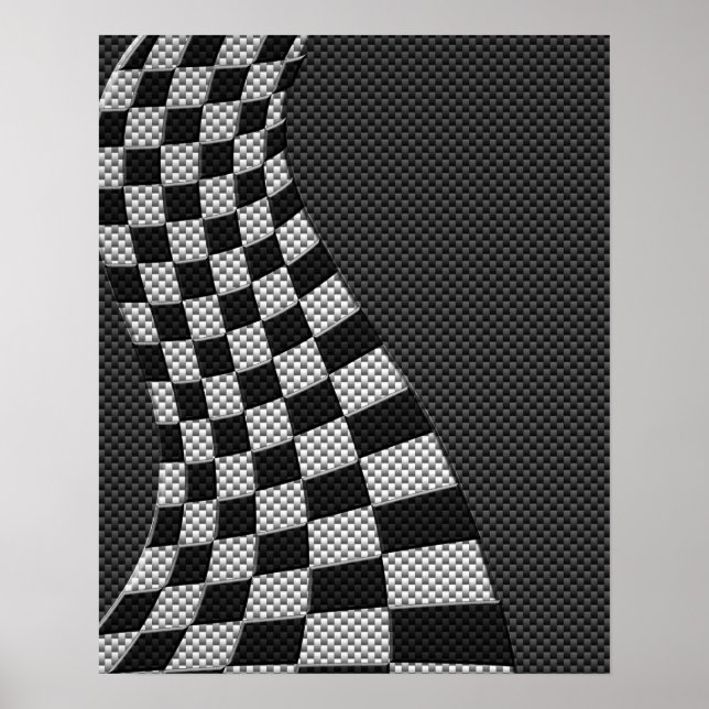 Carbon Fibre Racing Flag Wave Print Poster (Vorne)