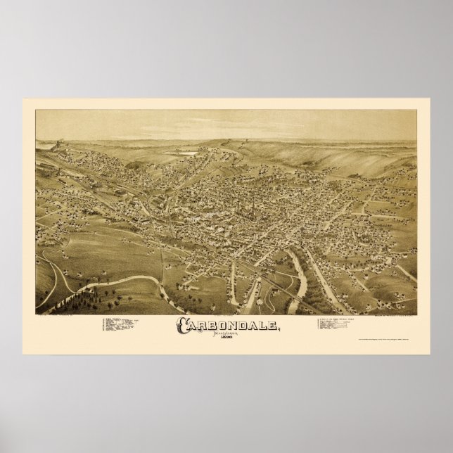 Carbondale, PA Panoramic Map - 1890 Poster (Vorne)