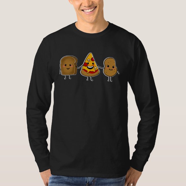 CARBS ARE FRIENDS Cute illustration toast pizza an T-Shirt (Vorderseite)