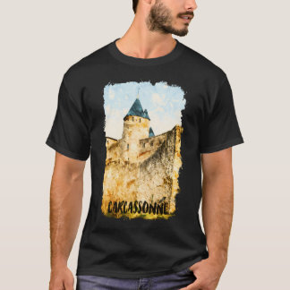 Carcassonne Frankreich Stadt Wasserfarbe T-Shirt
