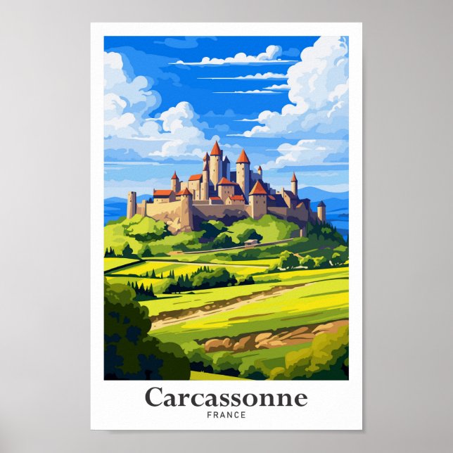 Carcassonne Frankreich Vintage Illustration Poster (Vorne)