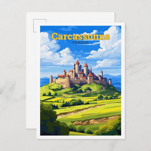 Carcassonne Frankreich Vintage Illustration Postkarte (Vorne/Hinten)