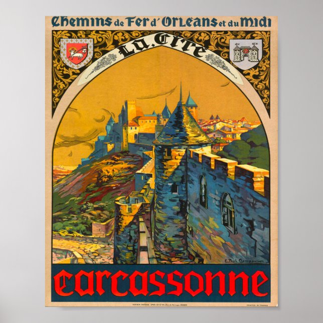 Carcassonne Vintag Französisch Reisen Poster (Vorne)