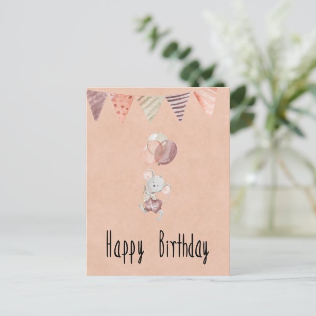 Card (10,8 x 14,2 cm) - Little Mouse With Balloons Postkarte (Stehend Vorderseite)