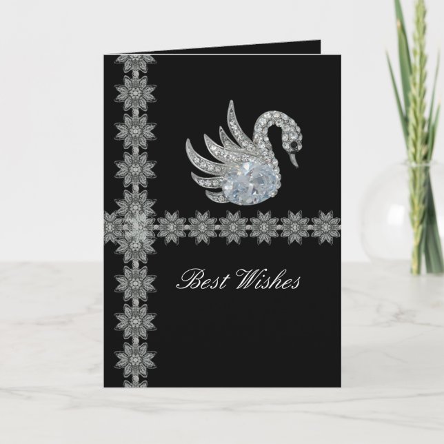 Card Black Lace Diamond Swan Best wünscht Geburtst Karte (Vorderseite)