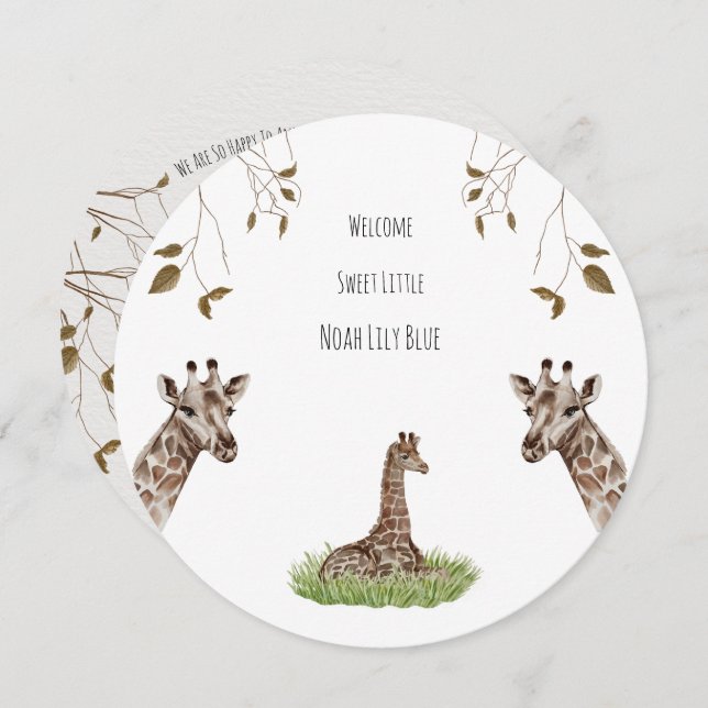 Card (Circle) - Birth Announcement Giraffe Einladung (Vorne/Hinten)
