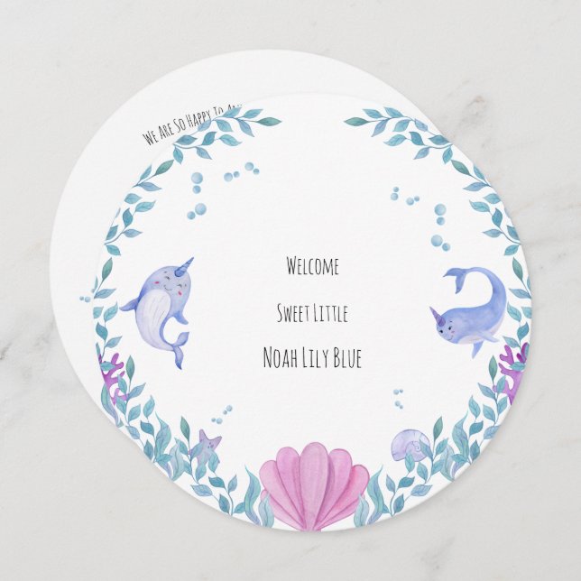 Card (Circle) - Birth Announcement Ocean Einladung (Vorne/Hinten)
