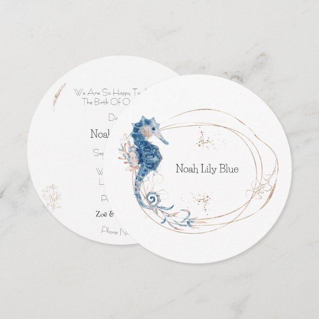 Card (Circle) - Birth Announcement Ocean Kaart Einladung (Vorne/Hinten)