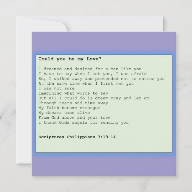 Card ' Could you be my love ' Karte (Vorderseite)