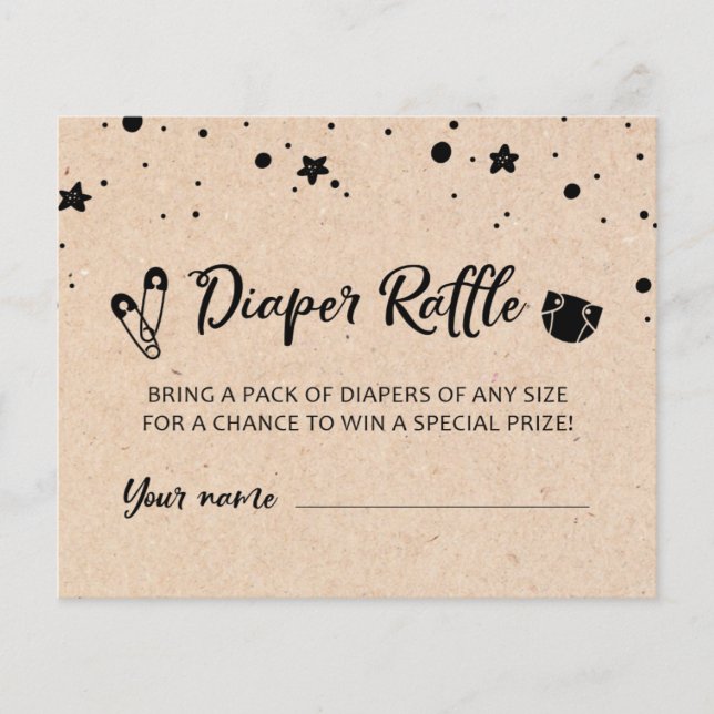 CARD Diaper Raffle Baby Dusche Party Game (Vorderseite)