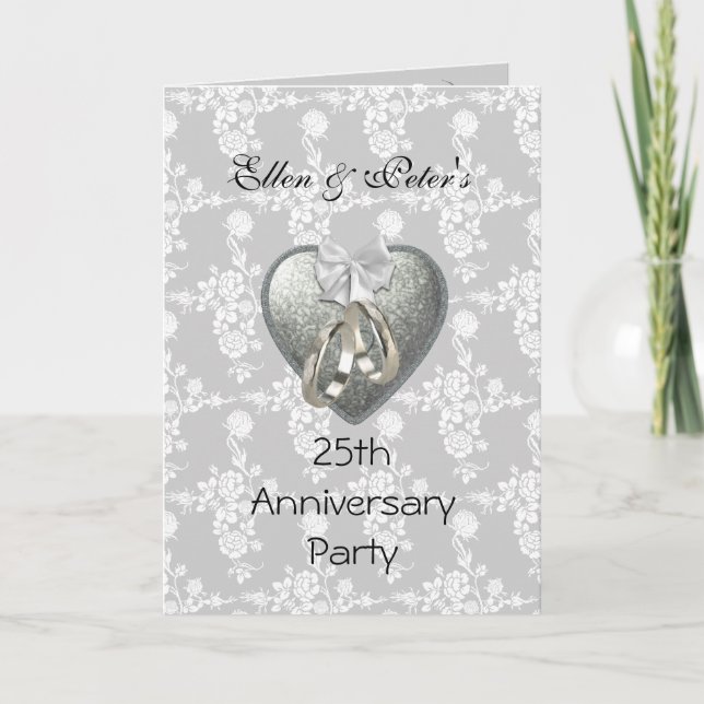 Card Einladung 25. Hochzeitstag Party Silber (Vorderseite)