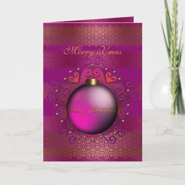 Card Frohe Weihnachten Deep Plum Pink Gem (Vorderseite)