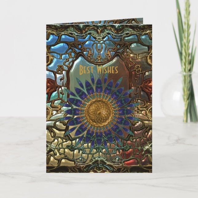 Card Gold Metal Jugendstil Best Wünsche Geburtstag Karte (Vorderseite)