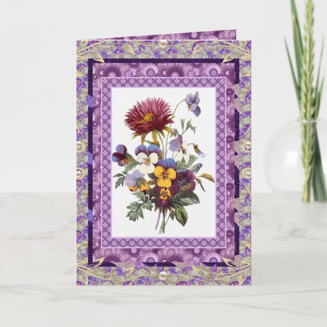 Card Gruß Vintage Blumenmauve-Blume Karte (Vorderseite)