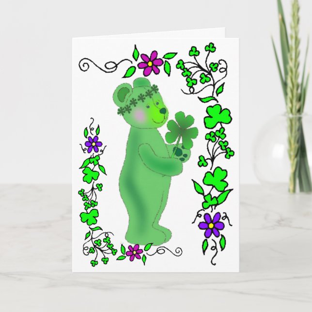 Card-Irish Kleeblatt St Patrick Teddy Karte (Vorderseite)