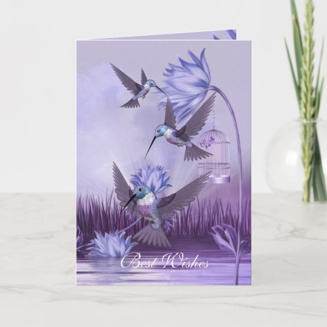 Card Lilac Hummingbird Birds Best Wakes Birthday Karte (Vorderseite)