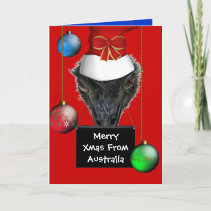 Card Merry Xmas aus Australien Emu Hat Feiertagskarte