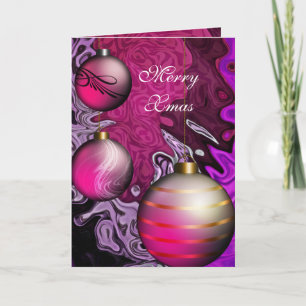 Card Merry Xmas Plum Pink Balls Feiertagskarte