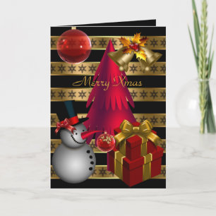 Card Merry Xmas Red Black Streifen Weihnachten