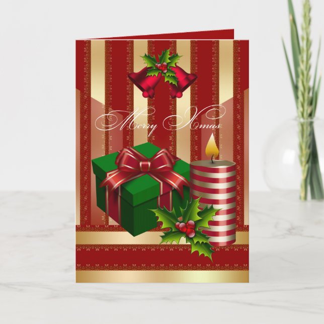 Card Merry Xmas Red Green Gold Weihnachten (Vorderseite)