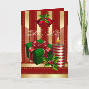 Card Merry Xmas Red Green Gold Weihnachten