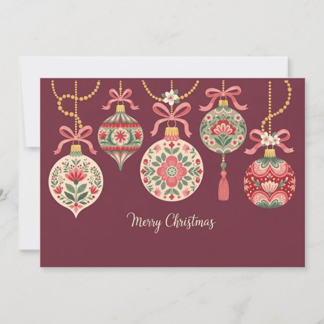 Card of Christmas Ornaments  With Floral Patterns Mitteilungskarte (Vorderseite)