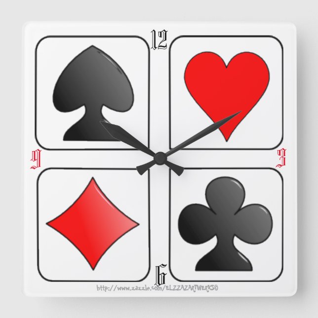 "Card Suite Clock" Quadratische Wanduhr (Vorderseite)
