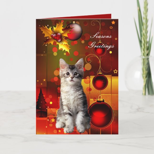 Card Weihnachtskatze Kitten Feiertagskarte (Vorderseite)