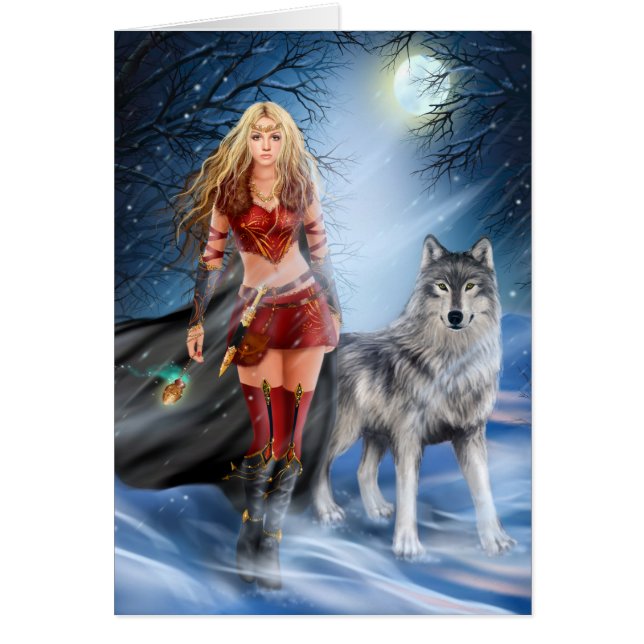 Card Winter Kriegerprinzessin und Wolf (Vorne)