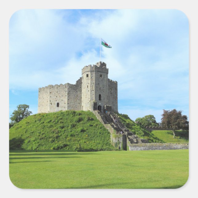 Cardiff Castle Behalt II Quadratischer Aufkleber (Vorderseite)