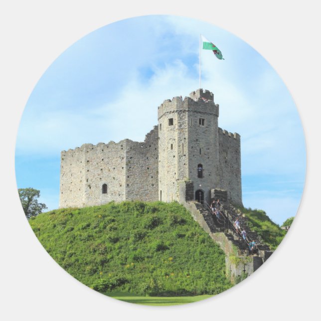 Cardiff Castle Behalt Runder Aufkleber (Vorderseite)
