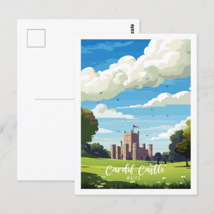 Cardiff Castle Wales Reisen vintage Postkarte