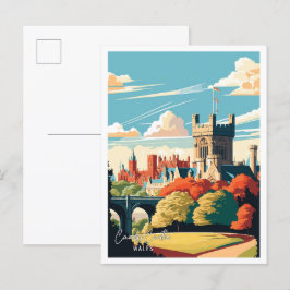 Cardiff Castle Wales Vintage Reise Illustration Postkarte