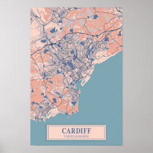 Cardiff Vereinigtes Königreich Windige Stadtkarte Poster