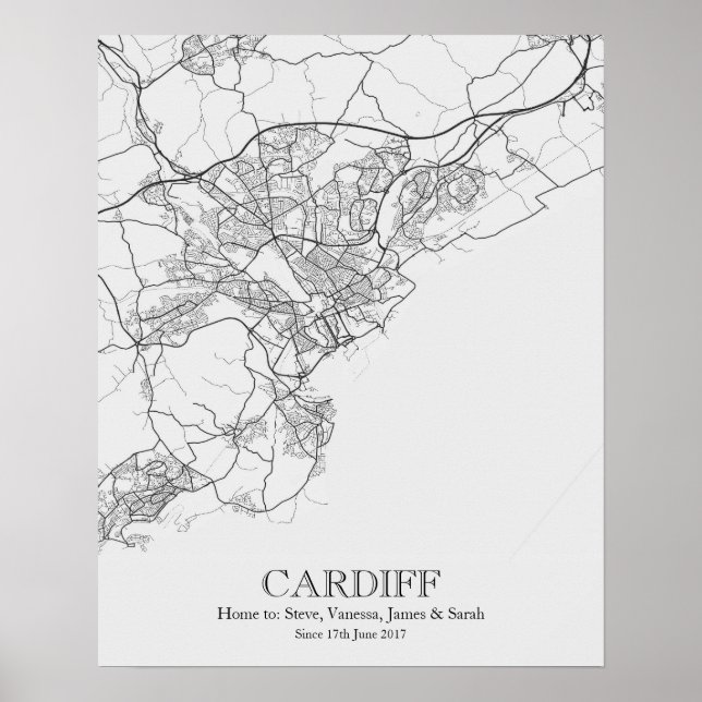 Cardiff Wales Personalisierte Stadtkarte Poster (Vorne)