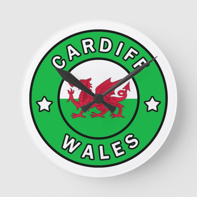 Cardiff Wales Runde Wanduhr (Vorderseite)