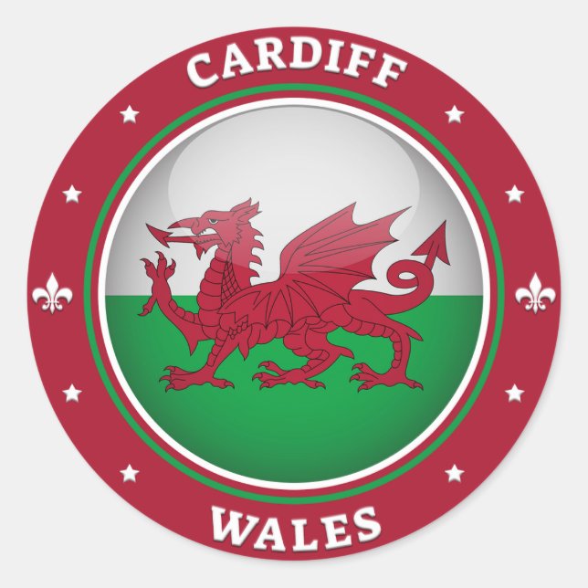 Cardiff Wales Runder Aufkleber (Vorderseite)