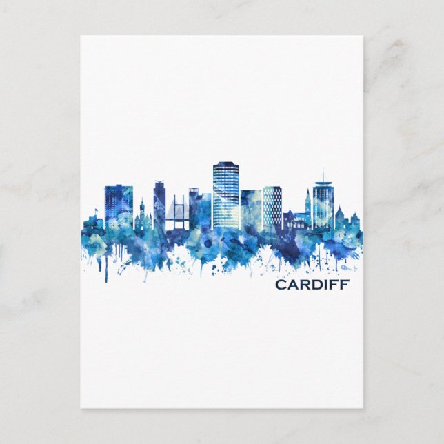 Cardiff Wales Skyline Blue Einladungspostkarte (Vorderseite)