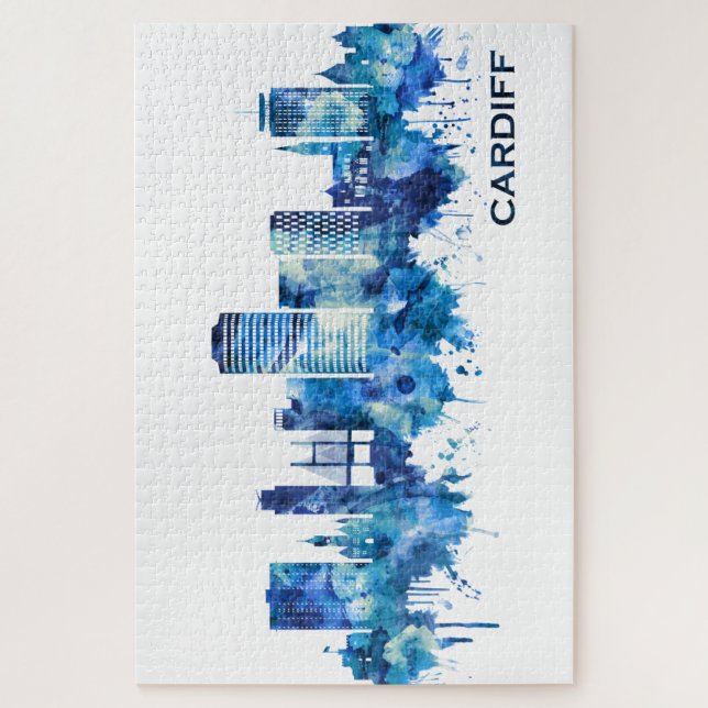 Cardiff Wales Skyline Blue Puzzle (Vertikal)