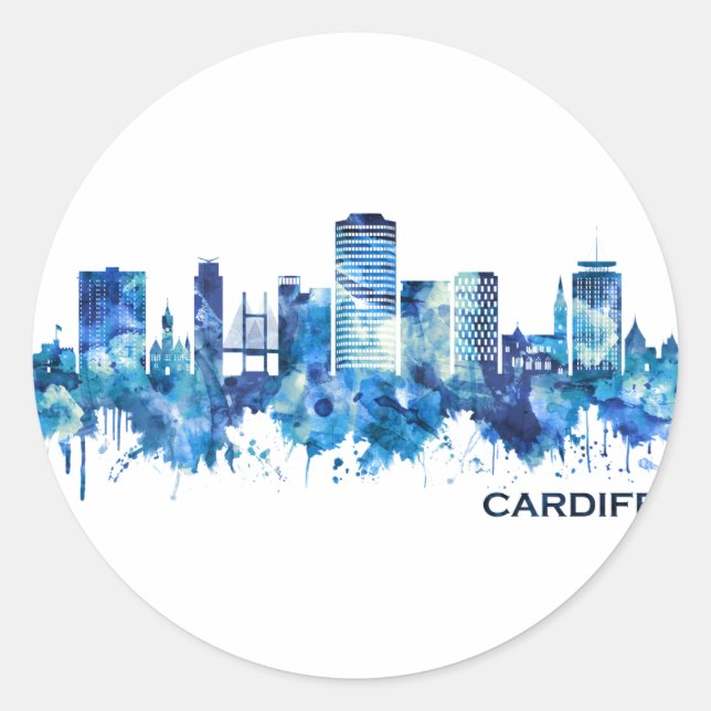Cardiff Wales Skyline Blue Runder Aufkleber (Vorderseite)