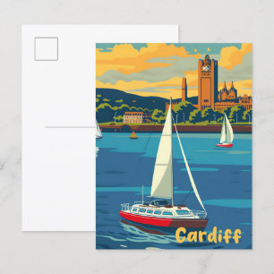 Cardiff Wales Vintag Retro Travel Illustration Postkarte